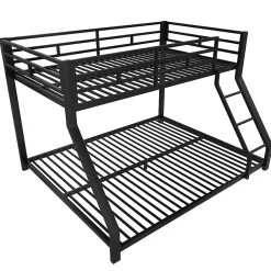 Lit Superposé Métal 90x200 et 140x200 cm, Lit Double enfant/Ado avec Échelle et Barrières de Sécurité - Sans Matelas - Noir><noscript><img width=