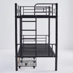 Simple Life Lit superposé métal 90x200cm pour 2 enfants avec 2 tiroirs, garde-corps, convertible, noir*Enfant Lit Enfant