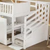 Simple Life Lit superposé multifonction, avec protection, bureau, armoire, casiers, 2 casiers dans escalier, pin MDF, blanc, 90x200cm*Enfant Lit Enfant