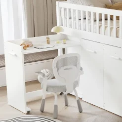 Simple Life Lit superposé multifonction, avec protection, bureau, armoire, casiers, 2 casiers dans escalier, pin MDF, blanc, 90x200cm*Enfant Lit Enfant