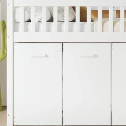 Simple Life Lit superposé multifonction, avec protection, bureau, armoire, casiers, 2 casiers dans escalier, pin MDF, blanc, 90x200cm*Enfant Lit Enfant