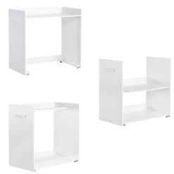 Simple Life Lit superposé multifonction, avec protection, bureau, armoire, casiers, 2 casiers dans escalier, pin MDF, blanc, 90x200cm*Enfant Lit Enfant