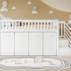 Redom Lit superposé multifonction avec bureau armoire 2 casiers échelle garde-corps pin MDF blanc 90x200* Lit Coffre