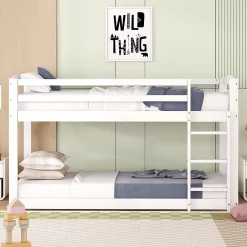 Lit superposé pour enfants, lit cadre bois massif pin, montage facile, blanc, 90x200 cm>Simple Life Hot