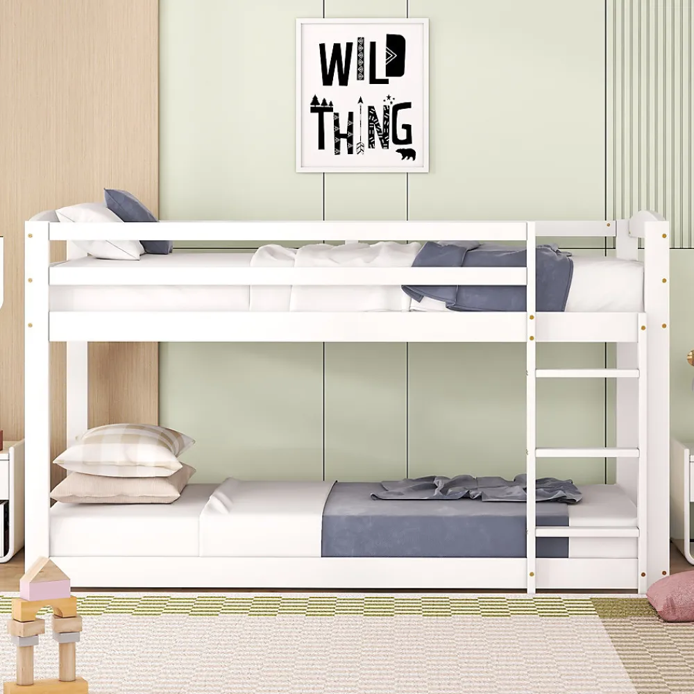 Lit superposé pour enfants, lit cadre bois massif pin, montage facile, blanc, 90x200 cm>Simple Life Hot