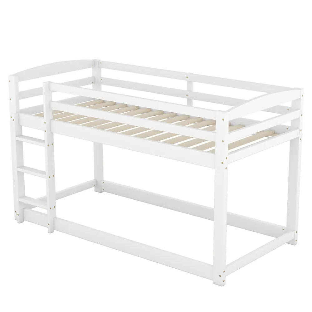 Lit superposé pour enfants, lit cadre bois massif pin, montage facile, blanc, 90x200 cm>Simple Life Hot