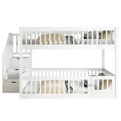 Lit superposé pour enfants et adolescents,140x200cm,bois blanc,échelle de sécurité et tiroirs>Blackcolors Hot