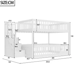 Lit superposé pour enfants et adolescents,140x200cm,bois blanc,échelle de sécurité et tiroirs><noscript><img width=