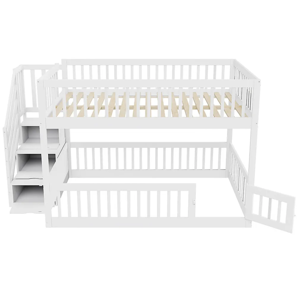 Lit superposé pour enfants et adolescents,140x200cm,bois blanc,échelle de sécurité et tiroirs>Blackcolors Hot