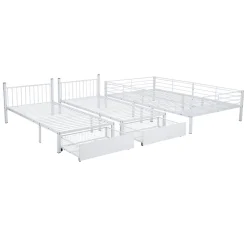 ProximaX Lit superposé triple, cadre de lit métallique, 140x200cm et 2 lit 90x200cm, avec échelle et 2 tiroirs, sommier inclus, blanc*Enfant Lit Enfant