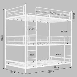 Lit Superposé Triple 90x190 cm - avec Échelle Intégrée et Garde-Corps, Structure en Métal, pour Enfant Ado, sans Matelas, Blanc><noscript><img width=