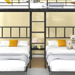 Lit superposé triple 90x200 cm en métal avec échelle intégrée et tablette tête de lit, chambre enfant><noscript><img width=