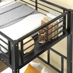 Lit superposé triple 90x200 cm en métal avec échelle intégrée et tablette tête de lit, chambre enfant><noscript><img width=