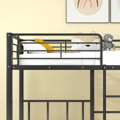 Lit superposé triple 90x200 cm en métal avec échelle intégrée et tablette tête de lit, chambre enfant><noscript><img width=