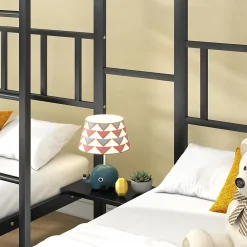 Lit superposé triple 90x200 cm en métal avec échelle intégrée et tablette tête de lit, chambre enfant><noscript><img width=