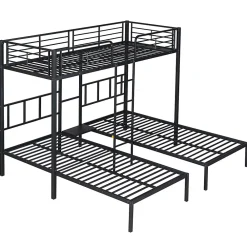 Lit superposé triple 90x200 cm en métal avec échelle intégrée et tablette tête de lit, chambre enfant><noscript><img width=