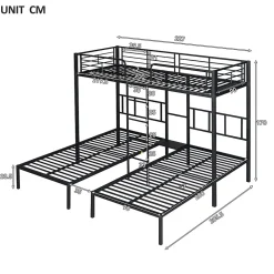 Lit superposé triple 90x200 cm en métal avec échelle intégrée et tablette tête de lit, chambre enfant><noscript><img width=
