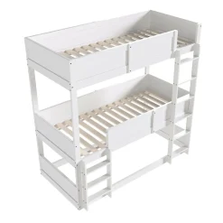 Lit superposé triple 90x200 cm avec rail haut - Transformable en 3 lits simples - Bois - Sans matelas - Blanc><noscript><img width=