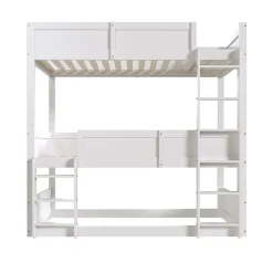 Lit superposé triple 90x200 cm avec rail haut - Transformable en 3 lits simples - Bois - Sans matelas - Blanc><noscript><img width=