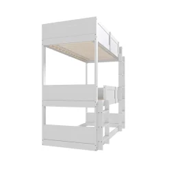 Lit superposé triple 90x200 cm avec rail haut - Transformable en 3 lits simples - Bois - Sans matelas - Blanc><noscript><img width=