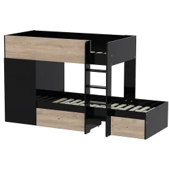 Weber Industries Lit superposé TWIN 90x190 avec armoire et tiroirs + 2 sommiers / Décor Chêne Blanchi et Noir*Enfant Lit Enfant