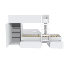 Weber Industries Lit superposé TWIN 90x190 avec armoire et tiroirs + 2 sommiers / Blanc*Enfant Lit Enfant