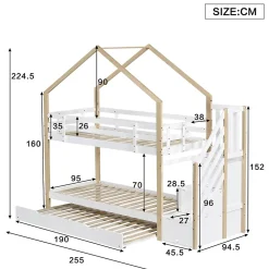 Okwish Lit Superposé 90x200 & 90x190 cm - Lit enfant avec Protection, Lit Cabane avec Échelle, Lit en Bois Naturel et Blanc, Sans Matelas*Enfant Lit Enfant