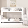 Lit superposé 90x200 / 140x200 cm avec lit gigogne et sommier à lattes inclus en pin blanc>Redom Outlet