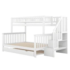 Lit superposé 90x200 / 140x200 cm avec lit gigogne et sommier à lattes inclus en pin blanc><noscript><img width=