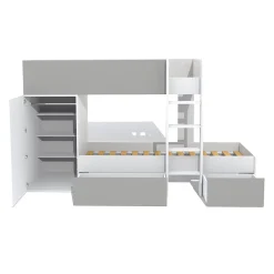 Lit superposé 90x190 avec armoire et tiroirs TWEEL Gris et Blanc incl. 2 sommiers>Bb Loisir Sale