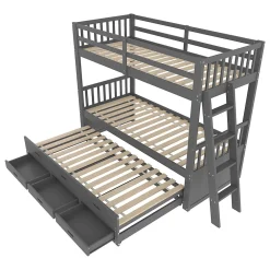 Lit Superposé 90x200 Cm - avec Lit Gigogne et 3 Tiroirs, Sans Matelas - Pin et MDF, Gris><noscript><img width=