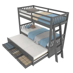 Lit Superposé 90x200 Cm - avec Lit Gigogne et 3 Tiroirs, Sans Matelas - Pin et MDF, Gris><noscript><img width=