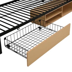Okwish Lit superposé 90x200 cm - Lit avec échelle large et rangements latéraux - Métal + MDF - Sans matelas - Noir*Enfant Lit Enfant