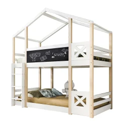 Okwish Lit superposé 90x200 cm - Lit cabane enfant avec échelle et barrières - Bois massif - Sans matelas - Blanc*Enfant Lit Enfant