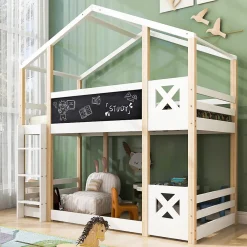 Okwish Lit superposé 90x200 cm - Lit cabane enfant avec échelle et barrières - Bois massif - Sans matelas - Blanc*Enfant Lit Enfant