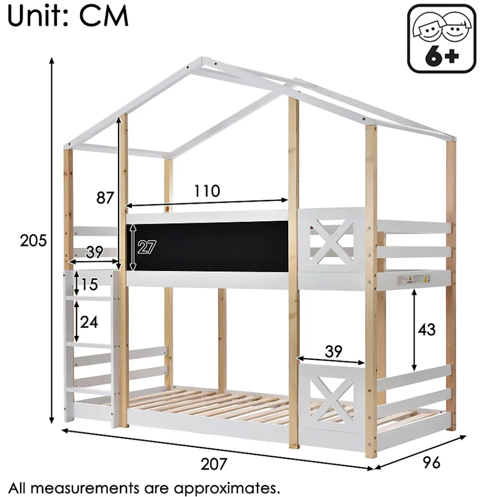 Okwish Lit superposé 90x200 cm - Lit cabane enfant avec échelle et barrières - Bois massif - Sans matelas - Blanc*Enfant Lit Enfant