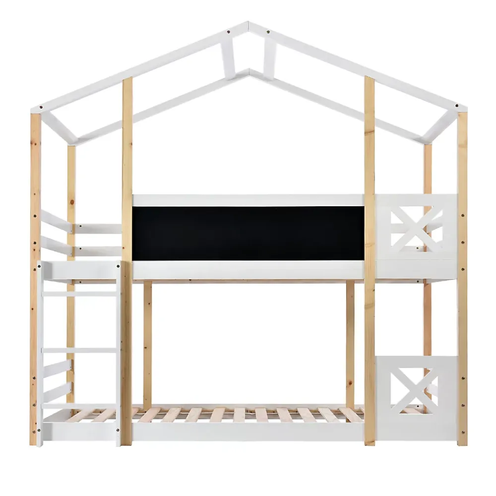Okwish Lit superposé 90x200 cm - Lit cabane enfant avec échelle et barrières - Bois massif - Sans matelas - Blanc*Enfant Lit Enfant
