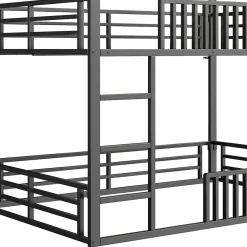 Okwish Lit superposé 140x200 cm - Lit double avec design cabane et barrières - Métal - Sans matelas - Noir*Enfant Lit Enfant