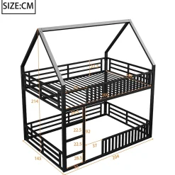 Okwish Lit superposé 140x200 cm - Lit double avec design cabane et barrières - Métal - Sans matelas - Noir*Enfant Lit Enfant