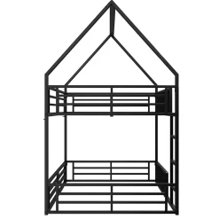 Okwish Lit superposé 140x200 cm - Lit double avec design cabane et barrières - Métal - Sans matelas - Noir*Enfant Lit Enfant