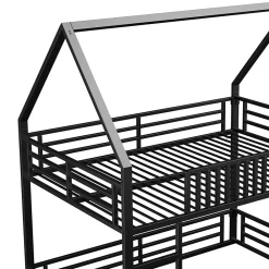 Okwish Lit superposé 140x200 cm - Lit double avec design cabane et barrières - Métal - Sans matelas - Noir*Enfant Lit Enfant