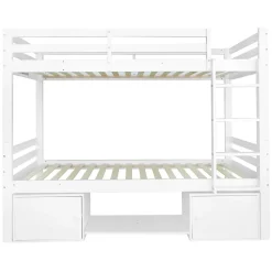Okwish Lit superposé 90x200 cm - Lit enfant avec 2 tiroirs et porte chaussures - MDF + Pin - Sans matelas - Blanc*Enfant Lit Enfant