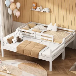 Okwish Lit superposé 90x200 cm - Lit enfant avec 2 tiroirs et porte chaussures - MDF + Pin - Sans matelas - Blanc*Enfant Lit Enfant