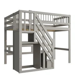 Okwish Lit Superposé 90x200 cm - Lit enfant avec Échelle et Rangement Intégré, Structure en Bois Massif, Sans Matelas - Gris*Enfant Lit Enfant