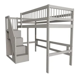 Okwish Lit Superposé 90x200 cm - Lit enfant avec Échelle et Rangement Intégré, Structure en Bois Massif, Sans Matelas - Gris*Enfant Lit Enfant