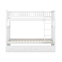 Lit Superposé 90x200 cm - Lit enfant avec 2 Tiroirs de Rangement - Bois de Pin et MDF Robuste - Blanc - Sans Matelas><noscript><img width=