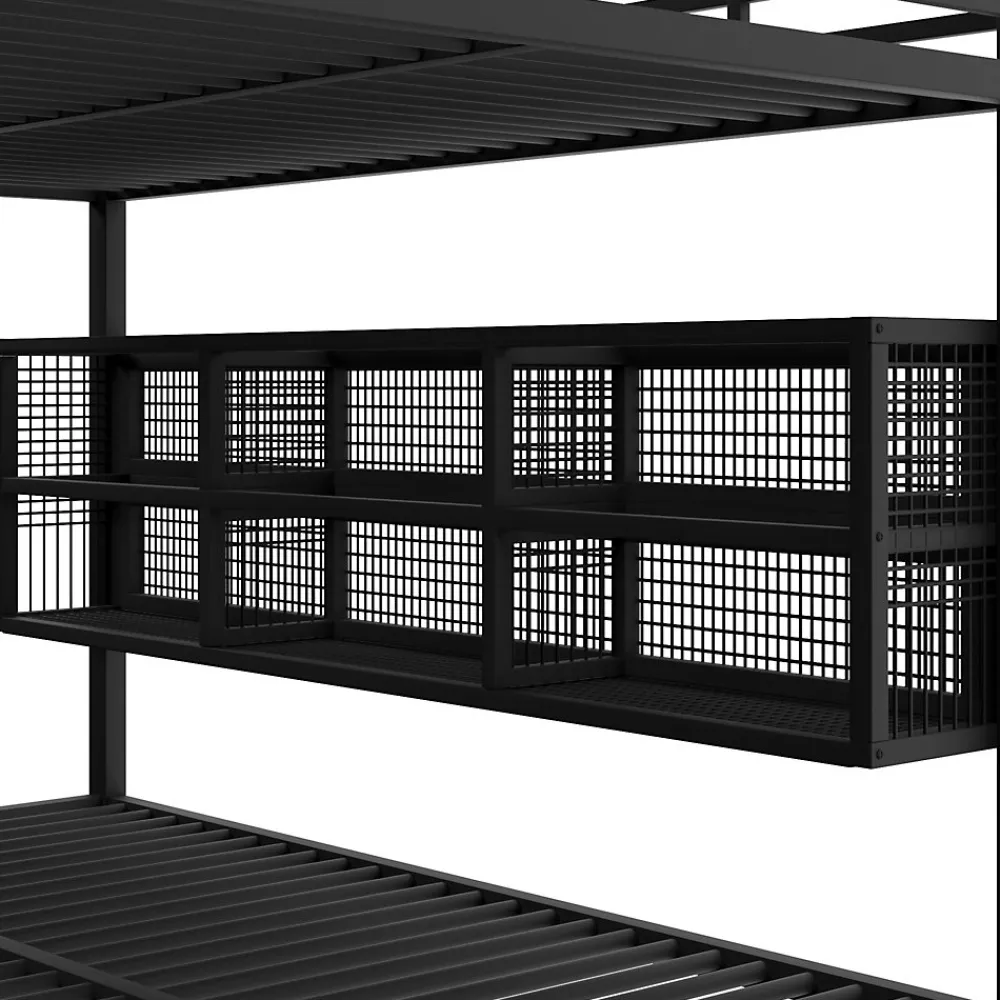 Lit Superposé 140x200 cm - Lit Enfant et Ado avec LED et Rangement, Étagères Intégrées, Sans Matelas, en Métal, Noir>Okwish Outlet