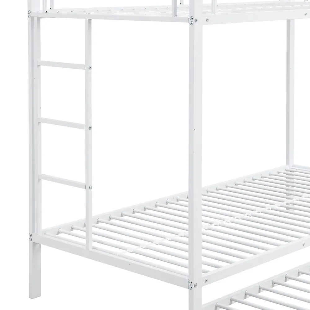 Lit Superposé 90x200 cm - Lit enfant avec Lit Gigogne Extensible, Garde-Corps Hauts, Métal, Blanc - Sans Matelas>Okwish Hot