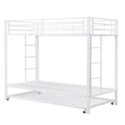 Lit Superposé 90x200 cm - Lit enfant avec Lit Gigogne Extensible, Garde-Corps Hauts, Métal, Blanc - Sans Matelas><noscript><img width=