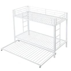 Lit Superposé 90x200 cm - Lit enfant avec Lit Gigogne Extensible, Garde-Corps Hauts, Métal, Blanc - Sans Matelas><noscript><img width=